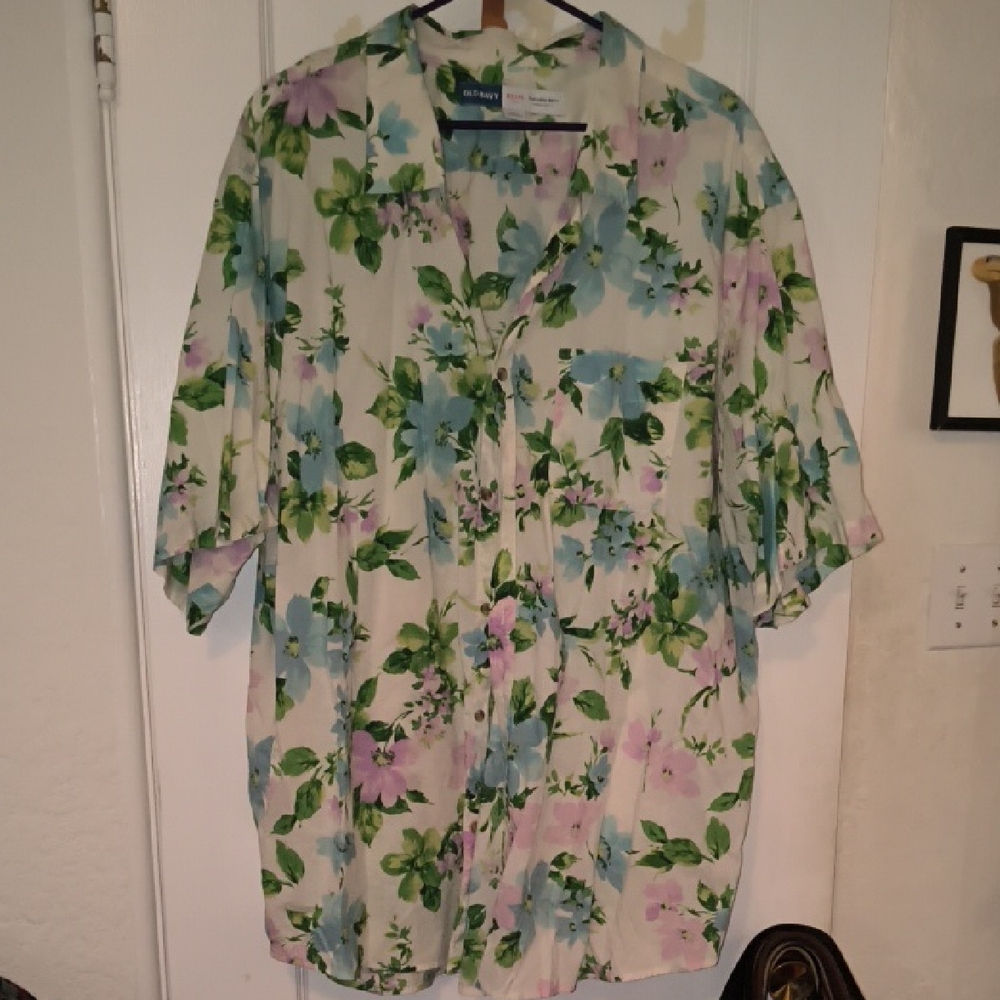 Old Navy | Men's Floral Casual Shirt - Green, Blue, Pink